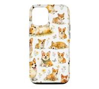 Funny Cute Corgi Happy Kawaii Dogs And Floral Pattern Case for iPhone 12/12 Pro