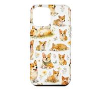 Funny Cute Corgi Happy Kawaii Dogs And Floral Pattern Case for iPhone 12 Pro Max