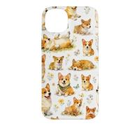 Funny Cute Corgi Happy Kawaii Dogs And Floral Pattern Case for iPhone 14 Plus