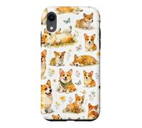 Funny Cute Corgi Happy Kawaii Dogs And Floral Pattern Case for iPhone XR