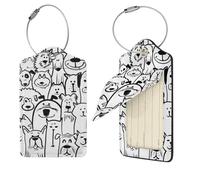 Funny Cute Dog Sheep Print Luggage Tag Leather with Stainless Steel Loop Privacy Cover Name ID Labels for Women Men