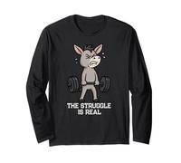 Funny Cute Donkey Workout Gym Fitness Weightlifting Deadlift Long Sleeve T-Shirt