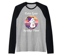 Funny Cute Eyes Spooky Vibes Kawaii Cat Halloween Costume Raglan Baseball Tee