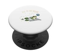 Funny Cute Fly To The Moon Fantasy Paper Plane Frog Lover PopSockets Adhesive PopGrip