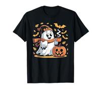 Funny Cute Ghost Drinking Coffee Halloween Ghost Ice Coffee T-Shirt
