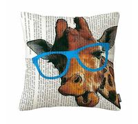 Funny Cute Giraffe with Glasses Newspaper Background Pillowcase Size 18"X18" Inch (Twin sides Pillow Cover)