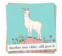 Funny Cute Happy Birthday Card For Loved One - Mountain, Peak, Flowers, Punny - Another Year Older, Still Goat It - For Bestie, Friend, Sister, Brother, Mum, Dad, Aunt, Uncle, Relative
