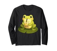 Funny Cute Kawaii Frog Drinking Boba Tea Long Sleeve T-Shirt