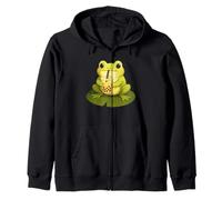 Funny Cute Kawaii Frog Drinking Boba Tea Zip Hoodie