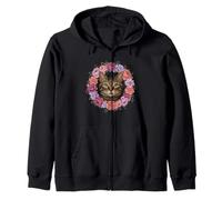 Funny Cute Kitten Cat In The Flower Garden for Cat Lovers Zip Hoodie