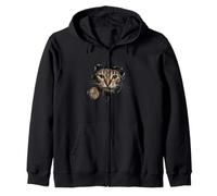 Funny Cute Kitten Cat Peeking Out with mouse for Cat Lovers Zip Hoodie