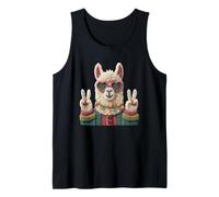 Funny Cute Llama Retro Style Peace Sign Sunglasses Design Tank Top