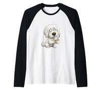 Funny Cute Maltese Bolonka Puppy Dog with Cup Cash Register Raglan Baseball Tee