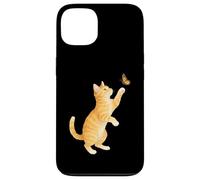 Funny Cute Orange Tabby Cat Playing With Monarch Butterfly Case for iPhone 13
