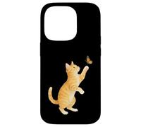 Funny Cute Orange Tabby Cat Playing With Monarch Butterfly Case for iPhone 14 Pro