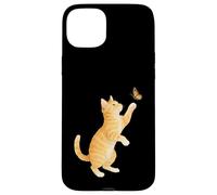 Funny Cute Orange Tabby Cat Playing With Monarch Butterfly Case for iPhone 15 Plus