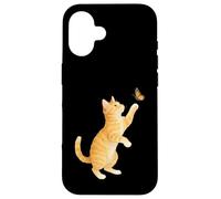 Funny Cute Orange Tabby Cat Playing With Monarch Butterfly Case for iPhone 16