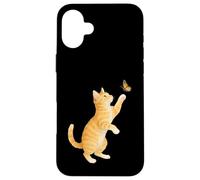 Funny Cute Orange Tabby Cat Playing With Monarch Butterfly Case for iPhone 16 Plus