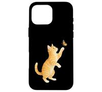 Funny Cute Orange Tabby Cat Playing With Monarch Butterfly Case for iPhone 16 Pro Max
