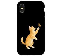 Funny Cute Orange Tabby Cat Playing With Monarch Butterfly Case for iPhone X/XS
