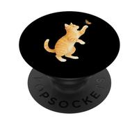 Funny Cute Orange Tabby Cat Playing With Monarch Butterfly PopSockets Adhesive PopGrip
