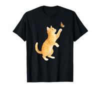 Funny Cute Orange Tabby Cat Playing With Monarch Butterfly T-Shirt
