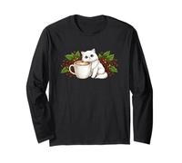 Funny Cute Persian Cat Kitten with a Cup of Coffee Long Sleeve T-Shirt