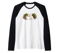 Funny Cute Persian Cat Kitten with a Cup of Coffee Raglan Baseball Tee