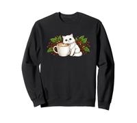 Funny Cute Persian Cat Kitten with a Cup of Coffee Sweatshirt