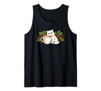 Funny Cute Persian Cat Kitten with a Cup of Coffee Tank Top