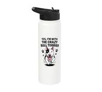Funny Cute Pet Dog Breed Yes I'm with the Crazy Bull Terrier Stainless Steel Insulated Water Bottle