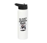 Funny Cute Pet Dog Yes Im with the Crazy Miniature Schnauzer Stainless Steel Insulated Water Bottle