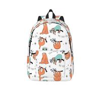 Funny cute pet sloth music canvas backpack laptop travel bag, anti-water and ergonomic straps for college work, Black, M