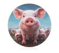 Funny Cute Pig Cutting Board for Kitchen Mini Cheese Chopping Board Round Tempered Glass Chopping Block for Picnic Cutting Pizza Meat Fruit(7.9 Inch)