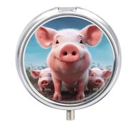 Funny Cute Pig Pill Box Round Portable Small Pill Case Waterproof Travel Pill Box Organizer for Pocket Purse and Daily Convenience