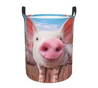 Funny Cute Pig Printed Round Foldable Laundry Hamper With Handles, 38.1l/62.8l Large Waterproof Oxford Cloth Storage Basket Collapsible Dirty Clothes Bin For Bedroom, Bathroom, Dorm & Travel