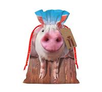 Funny Cute Pig Printing Drawstring Christmas Bag With Kraft Tag 4.7x6.9 Inch For Halloween Wrapping Gifts