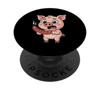 Funny Cute Pig With Hot Sausage Barbecue Cartoon PopSockets Adhesive PopGrip