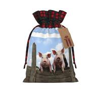 Funny Cute Pigs Printed Color Blocked Linen Drawstring Gift Bag, Reusable Gift Bag