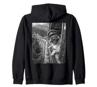 Funny Cute Pug Train Conductor Selfie Railway Dog Graphic Zip Hoodie