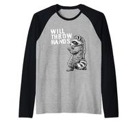 Funny Cute Raccoon Cool Riz Coon Skibidy Will Throw Hands Raglan Baseball Tee