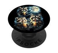 Funny Cute Raccoons Boba Tea Howling to The Moon PopSockets Adhesive PopGrip