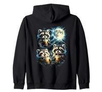 Funny Cute Raccoons Boba Tea Howling to The Moon Zip Hoodie