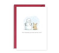 Funny Cute Snowman Christmas Card - Dad Joke Xmas Card with Bunny & Carrot