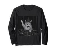 Funny Cute Spooky Fat Wizard DJ Cat Vintage Tee Meme Costume Long Sleeve T-Shirt