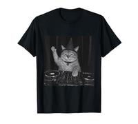 Funny Cute Spooky Fat Wizard DJ Cat Vintage Tee Meme Costume T-Shirt