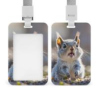 Funny Cute Squirrel Badge Holder with Lanyard - Waterproof Hard Plastic ID Card Holder Professional Name Tag Vertical ID Card Name Badge for Office Nurse Doctor Teacher