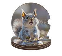 Funny Cute Squirrel Car Coasters, 4PCS Non-Slip Car Cup Holder Coasters with Cork Base, Heat Resistant & Waterproof Drink Coaster for Women Men
