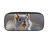 Funny Cute Squirrel Pencil Case Waterproof Leather Pencil Pouch Multi-purpose Aesthetic Makeup Bag Cute Pen Bag Large Cosmetic Bag for Office Stationery, Travel