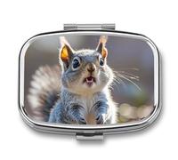 Funny Cute Squirrel Pill Box 2 Compartment - Small Metal Medicine Organizer Portable Pill Case for Purse Pocket Travel Vitamin Organizer for Men Women, BPA-Free